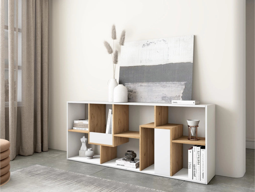 Libreria scaffale, 162x67x31cm, Per libri, Bianco e Rovere RF4123