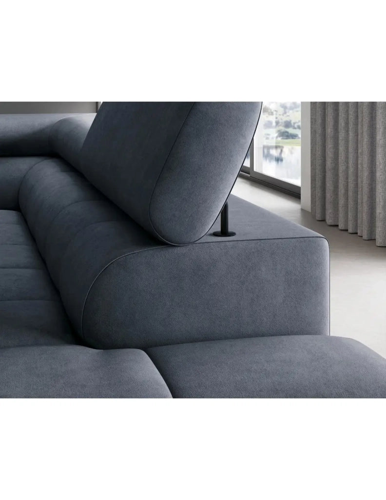 Divano letto Blu scuro FERRUM 5 posti angolo destro grande formato 276x93x200cm