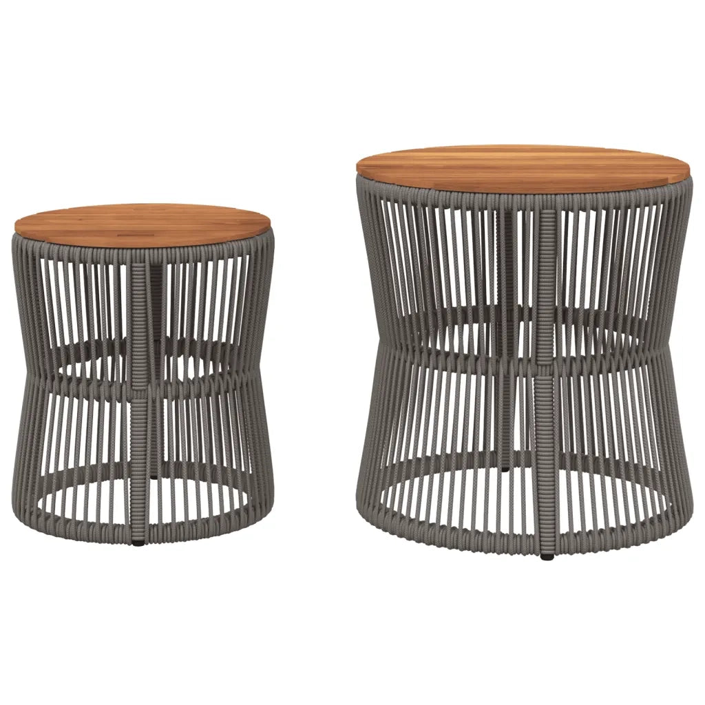 Tavolini da Giardino 2pz con Piano in Legno Grigi in Polyrattan 366292