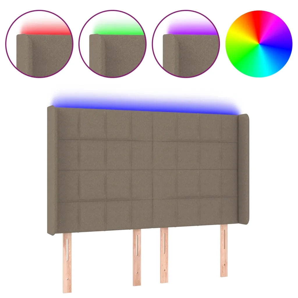 Testiera a LED Tortora 147x16x118/128 cm in Tessuto 3124050