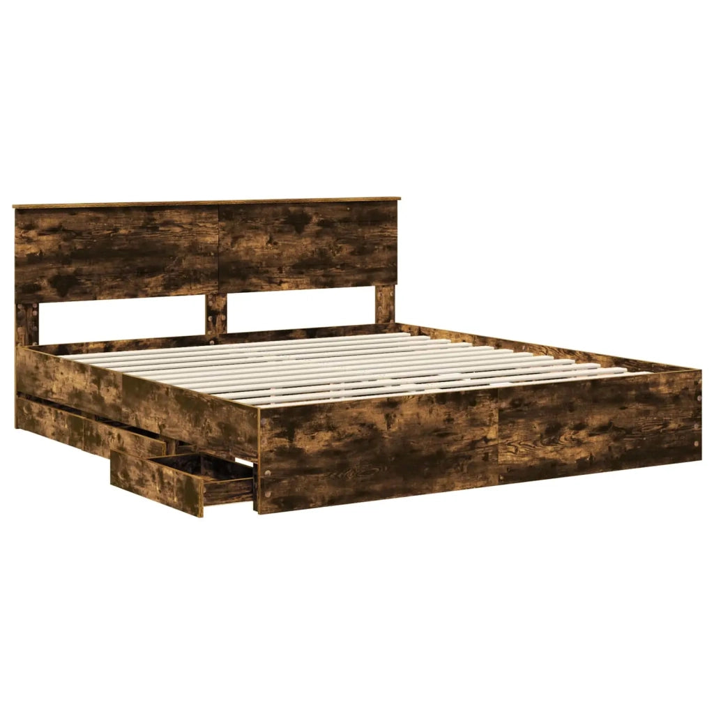 Struttura del letto con cassetto Rovere fumé 200 x 200 cm 3407953