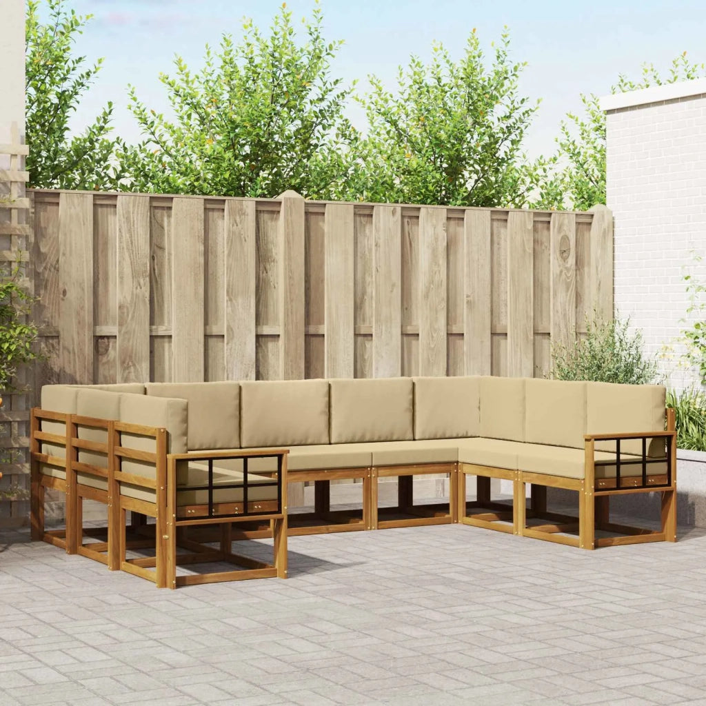 Set di divani da esterno con cuscino 9 pcs Naturale e Beige 3366996