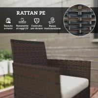 Set da Giardino 4 Pezzi con Divano 2 Posti, 2 Sedie e Tavolino Basso, in Rattan e Acciaio, Beige e Marrone