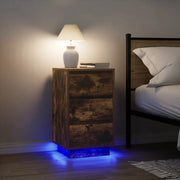 Comodino con Luci LED Rovere Fumo 38x34x65 cm 861305