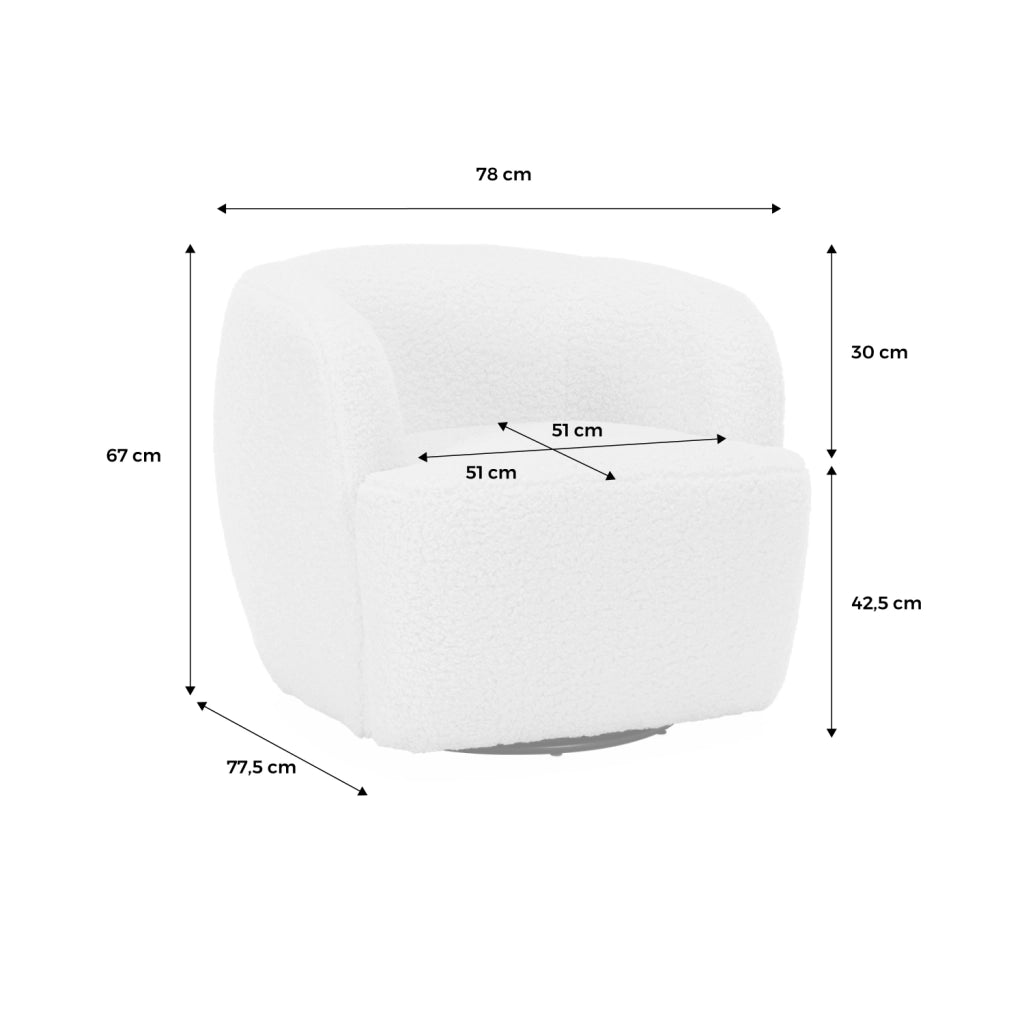 Poltrona girevole in metallo e bouclé, 360º, crema