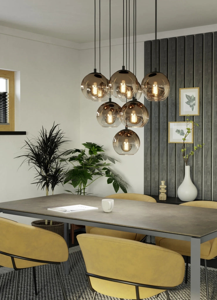 Lampadario Contemporaneo Ariscani 1 Acciaio Nero Rame 10 Luci E27 Ip20