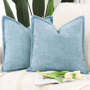 Set di 2 cuscini di chenille in flanella con bordo morbido con decorazione soffice cuscini per divano camera da letto moderni per camera da letto e soggiorno azzurro chiaro 40x40 cm
