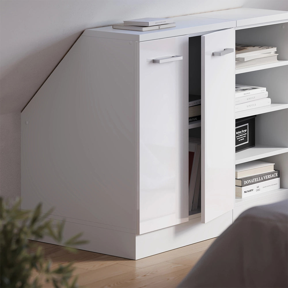 Mobile cucina sottotetto R-Line Bianco lucido/Bianco 60 cm con 2 porte, carcassa 60 cm profondità Vicco