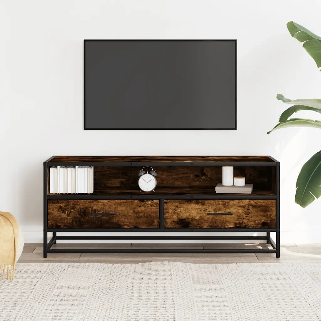 Mobile TV Rovere Fumo 100x34,5x40cm Legno Multistrato e Metallo