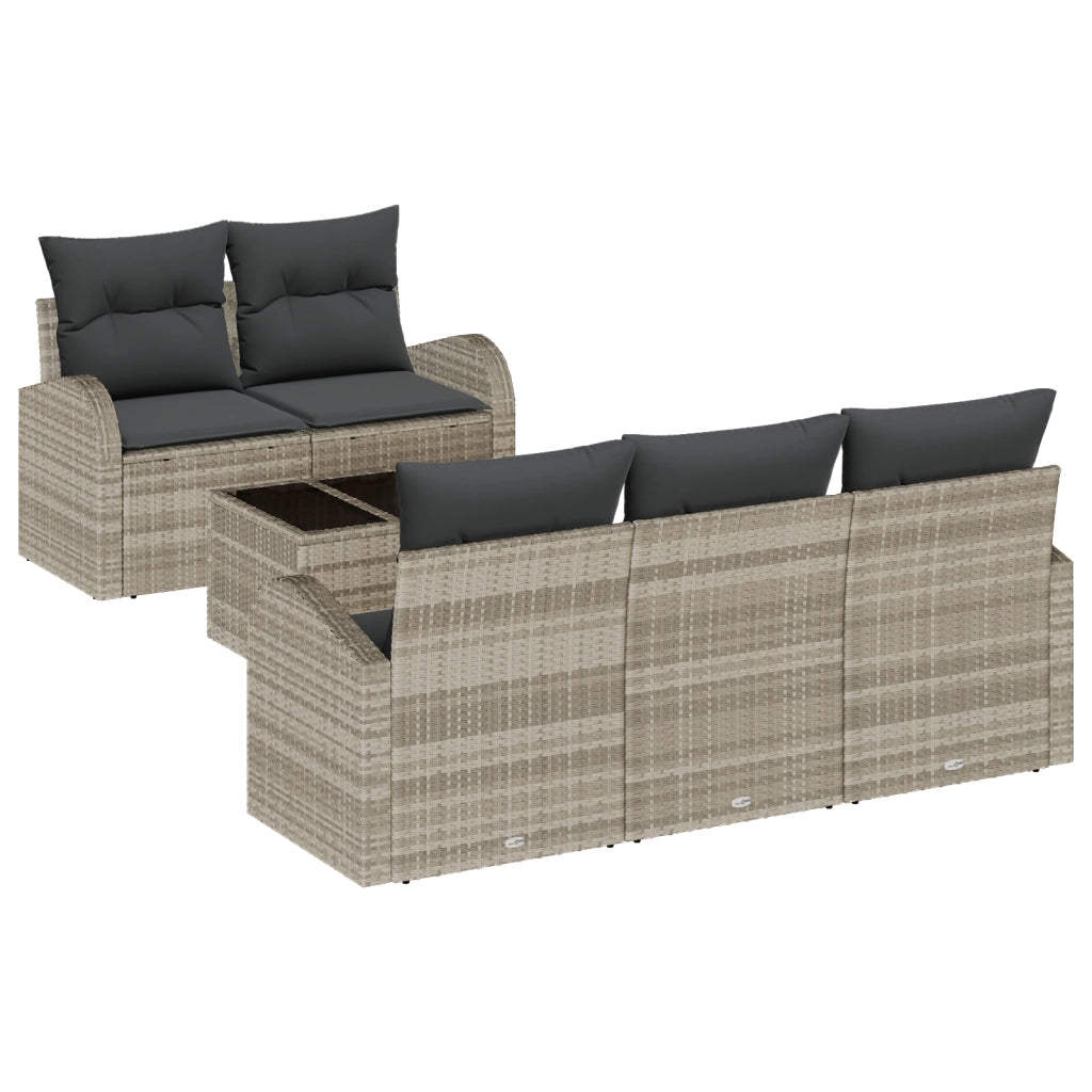 Set Divano Giardino  6 pezzi con Cuscini Grigio Chiaro Polyrattan