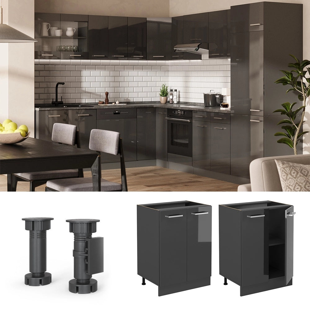 Mobiletto base cucina R-Line Antracite lucido/Antracite 60 cm senza piano di lavoro Vicco
