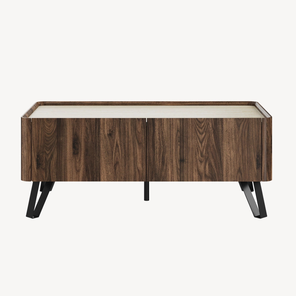 Tavolino da Salotto Trorlon con 2 Cassetti 100x50x40 cm - Effetto Noce/Travertino [en.casa]