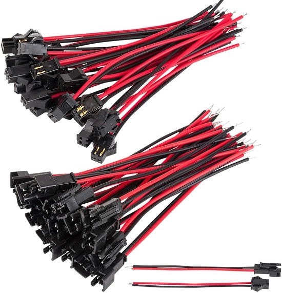 Stekker 2-pins - Mannelijke e Vrouwelijke Connector - Adatto per Luce LED - Cavo 22AWG - 30 Paia - 150 mm Lunghezza