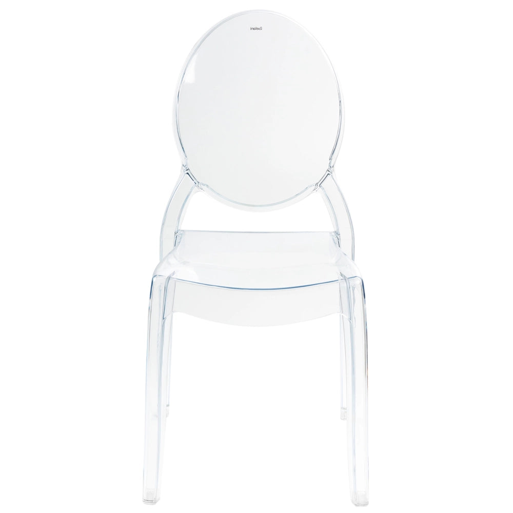Set di 2 sedie da pranzo per cucina con schienale ovale in materiale sintetico trasparente senza braccioli finitura lucida