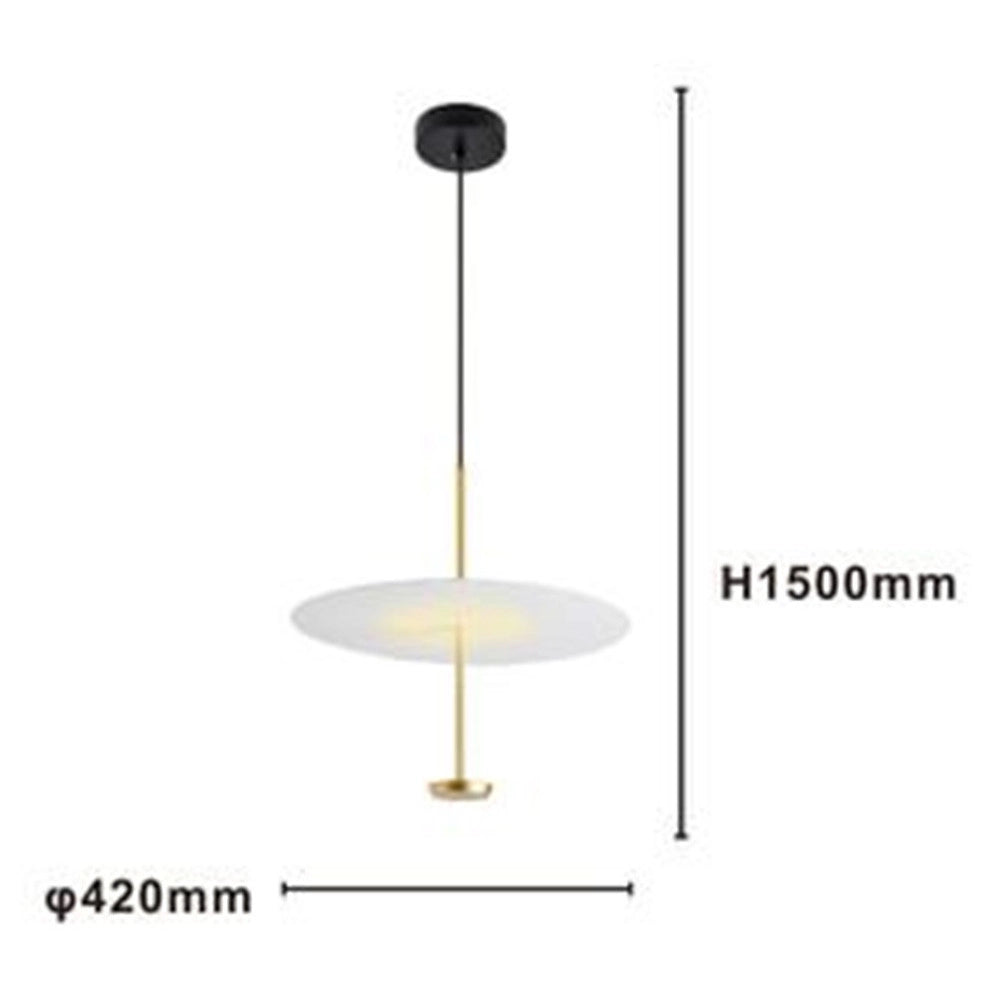Trade Shop - Lampadario A Sospensione Luce 4000k Led 18w Disco Paralume Piatto Bianco Oro Tondo 33191 -
