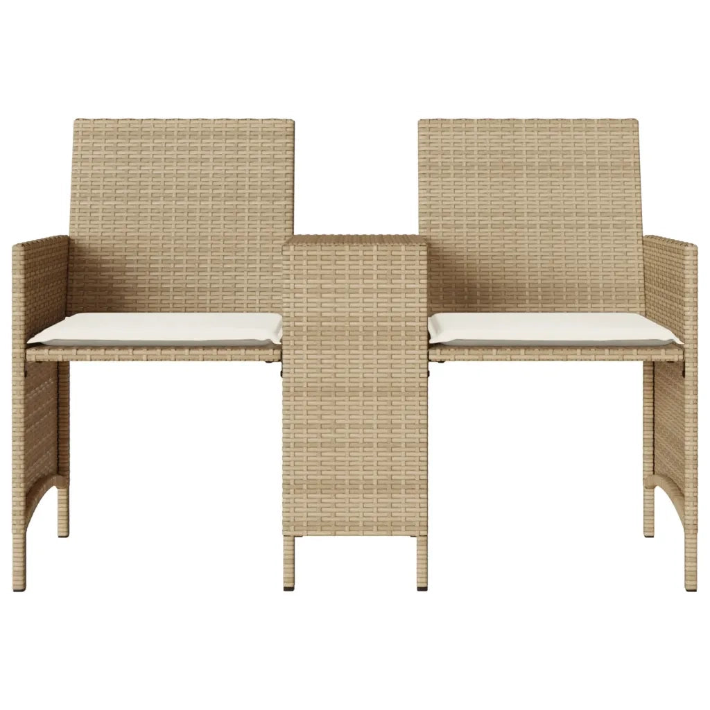 Divano Giardino 2 Posti con Tavolo e Sgabelli-Sofa da Giardino-Divanetto da esterno Beige Polyrattan 458708
