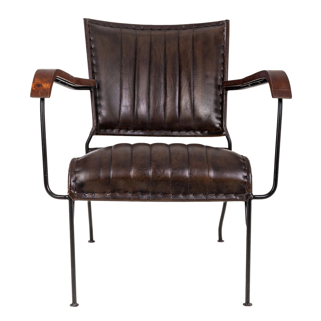 Poltrona in metallo e pelle marrone 65x72x74 h