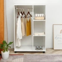E Armadio Guardaroba con Ruote in Legno, bianco, 80x40x128cm