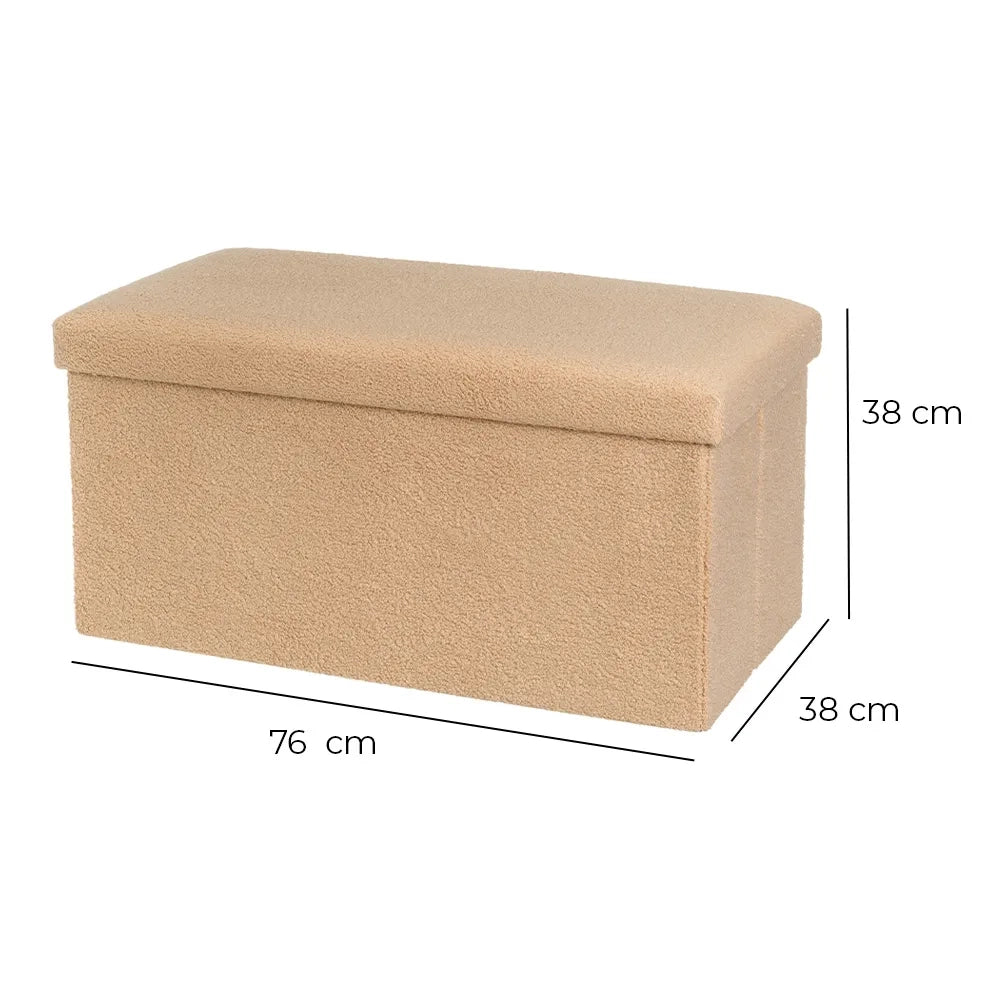 Pouf Baule Contenitore Cassapanca Pieghevole Beige Poggiapiedi 76x38x38 cm