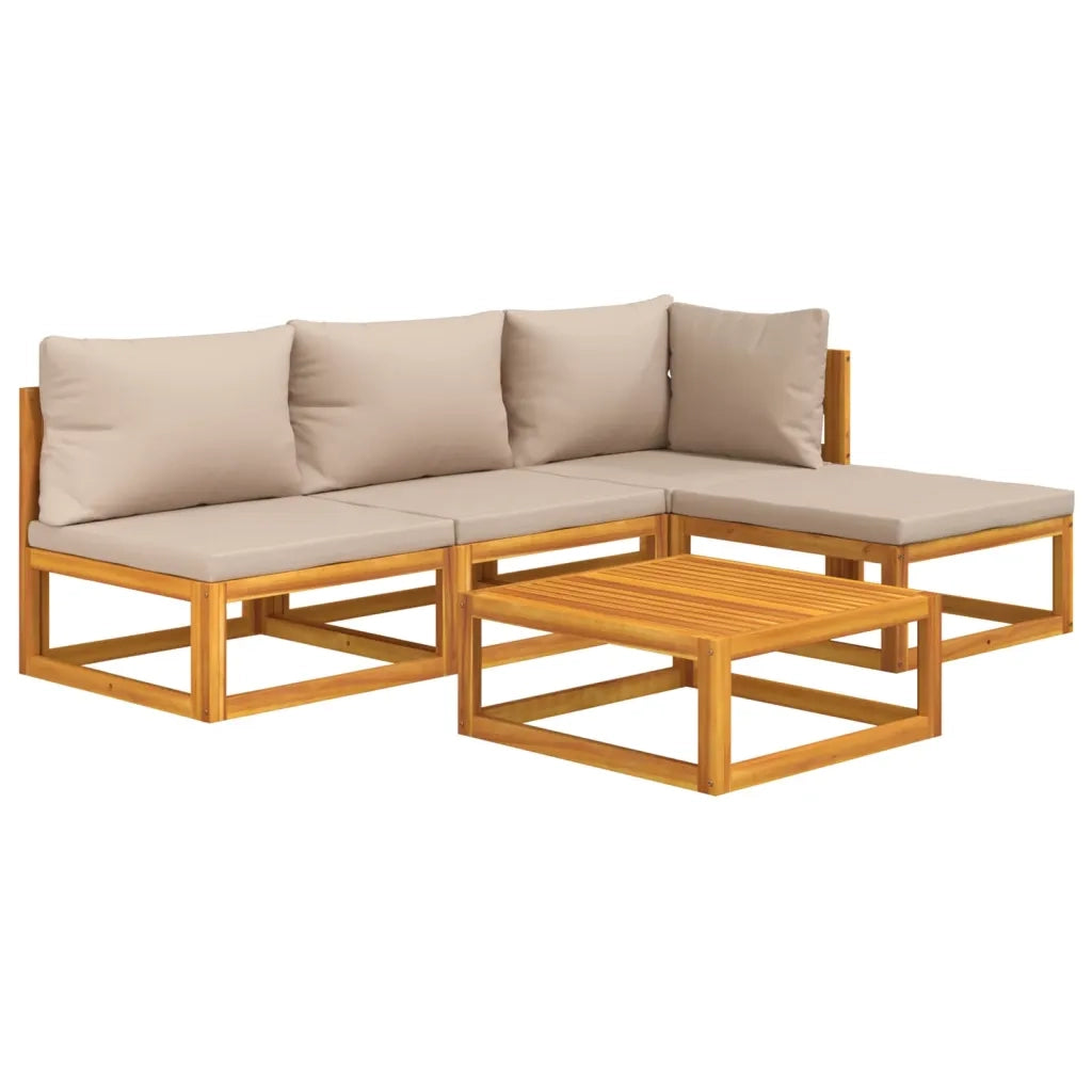 Set Salotto da Giardino 5pz con Cuscini Tortora Legno Massellocod mxl 100317