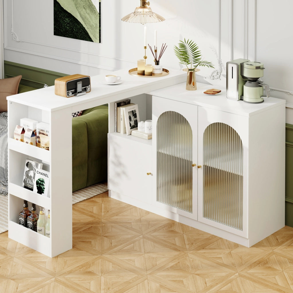 Mobile bar girevole 360° con ante in vetro, bianco