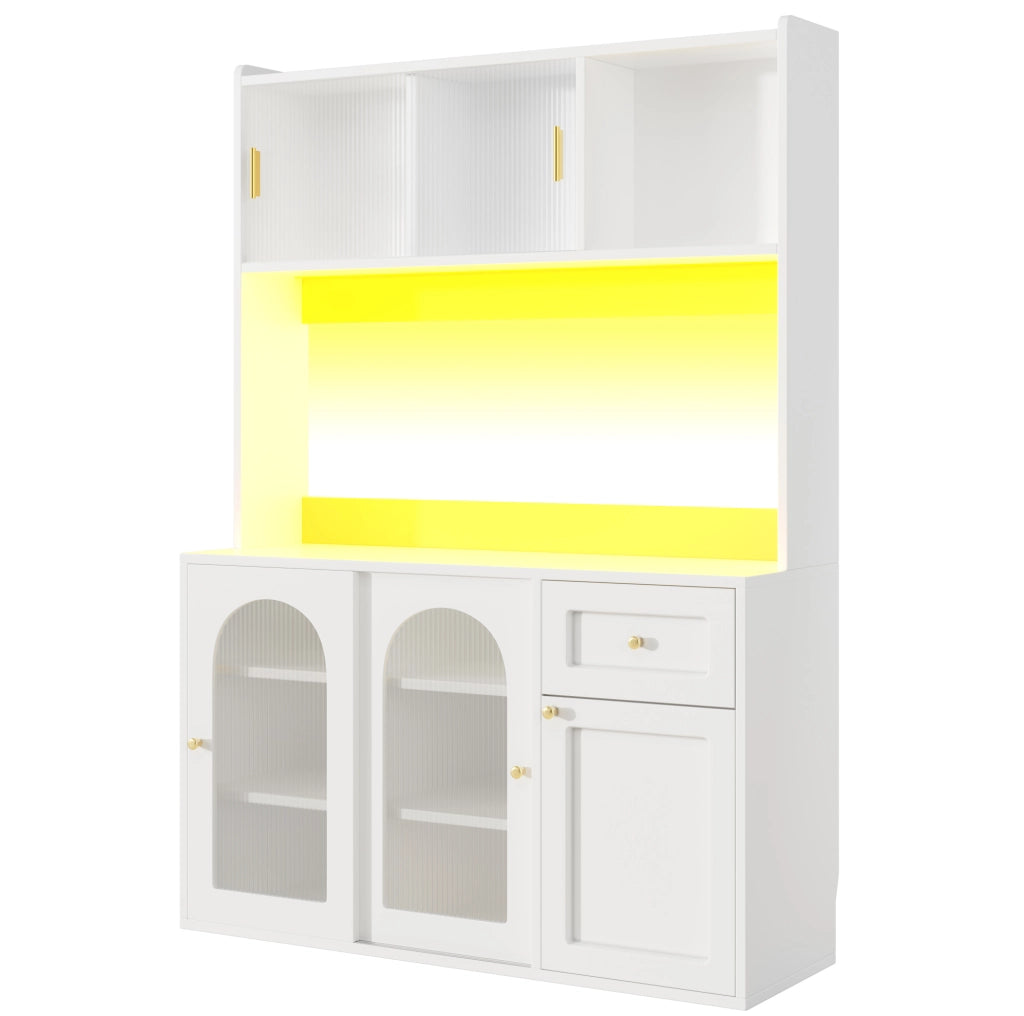 Highboard con luci LED, ripiani regolabili in MDF e PB, bianco, 120x35x167 cm