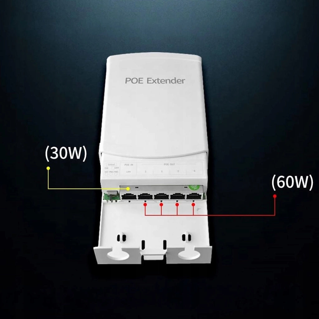 Ripetitore PoE Esterno NetExtender POE5X – 5 Porte RJ45 | 10/100 Mbps | 4x15W | IP55 | Per Telecamere e Access Point