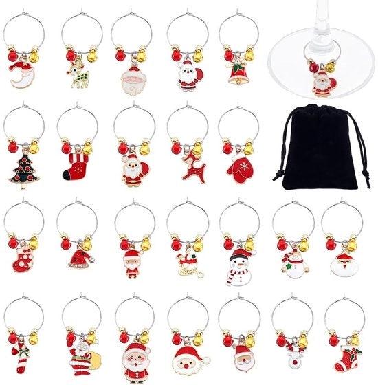 24 Stuks Vasi da Vino Rosso per Natale