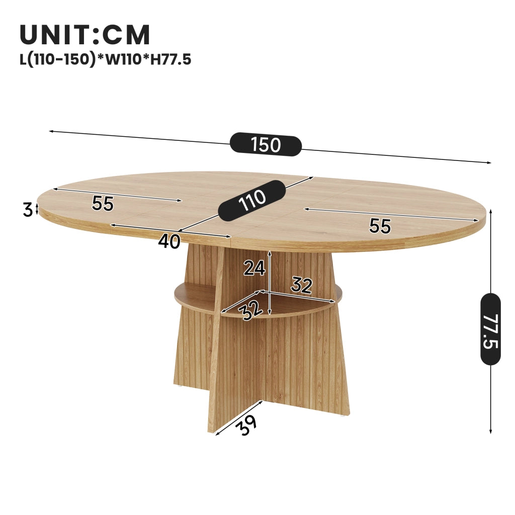 TAVOLO DA PRANZO ROTONDO ESTENSIBILE 110-150 x 110 x 77,5 cm MDF NATURALE