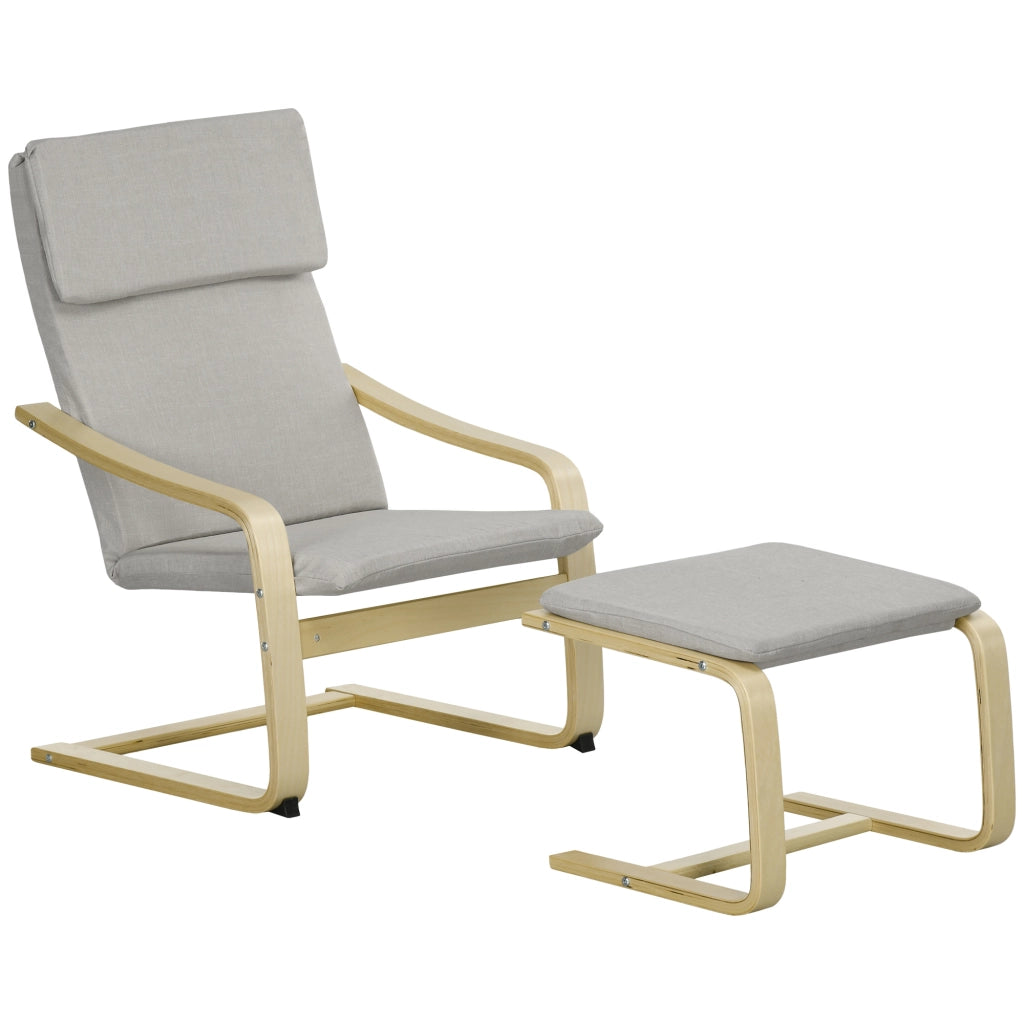POLTRONA con poggiapiedi 66,5x80x99 cm in lino grigio chiaro Set da 2 pezzi