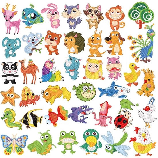 Sticker per dipintura a diamanti 5D, 40 pezzi, immagini per bambini, animali, ragazze, diamantina per regalo, compleanno bambino, omaggio