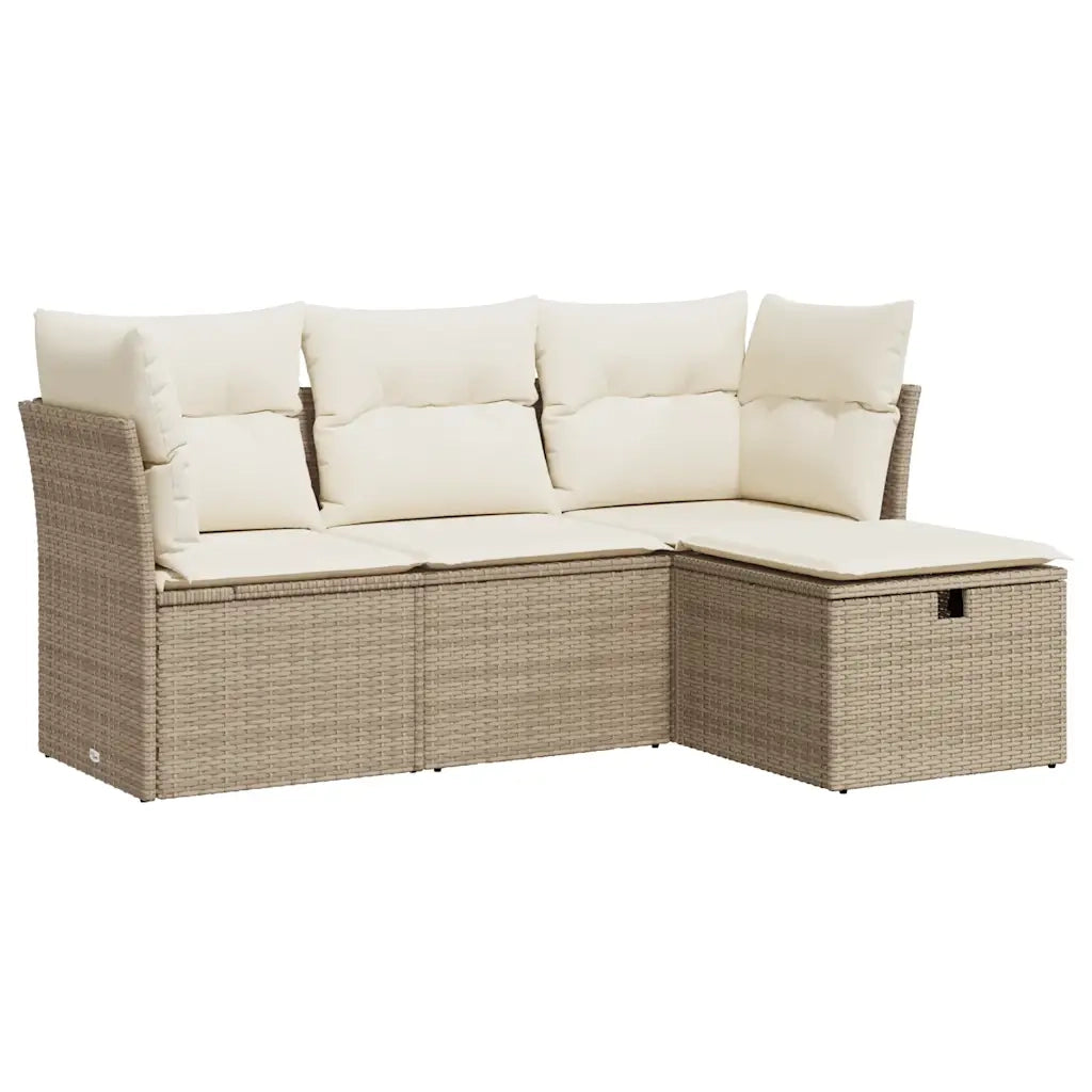 Set Divano da Giardino 4 pz con Cuscini Beige in Polyrattan