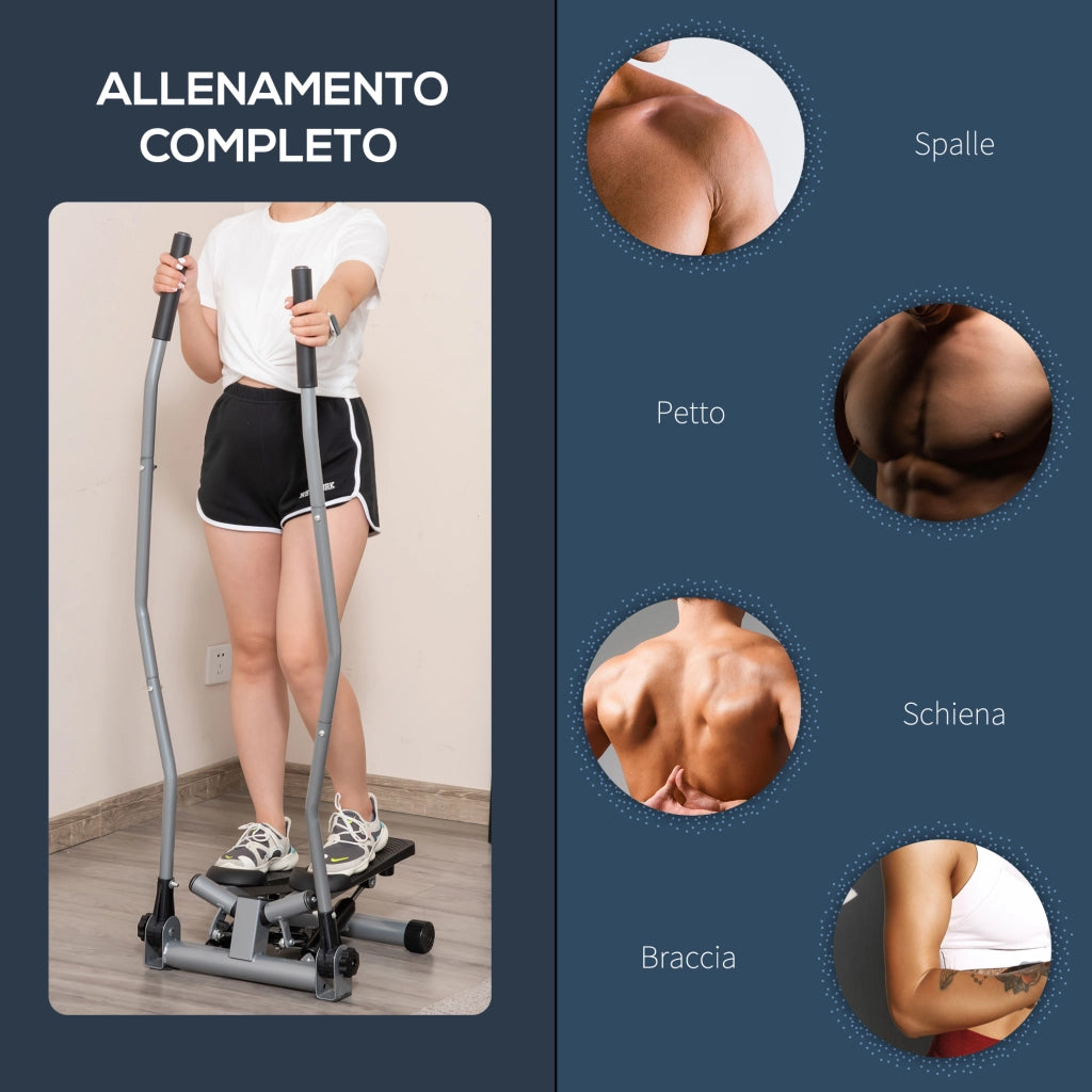 EasyComfort Stepper Fitness con Maniglia e Bande Elastiche, Stepper con Monitor LCD per Allenamento a Casa e Palestra, Argento