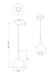 Lampada a Sospensione Edolo Ø22cm in Vetro Borosilicato Fumé e Metallo, Attacco E27 40W, Classe 1, Design Moderno - Linea Edolo