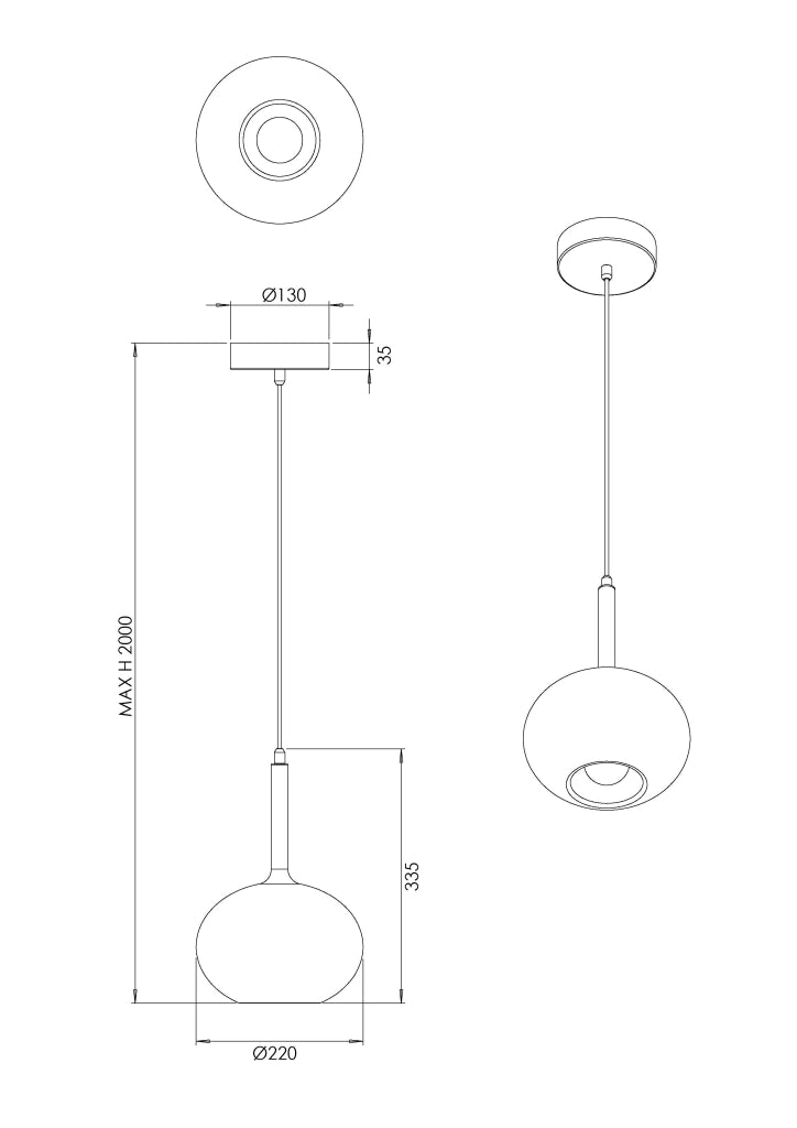 Lampada a Sospensione Edolo Ø22cm in Vetro Borosilicato Fumé e Metallo, Attacco E27 40W, Classe 1, Design Moderno - Linea Edolo