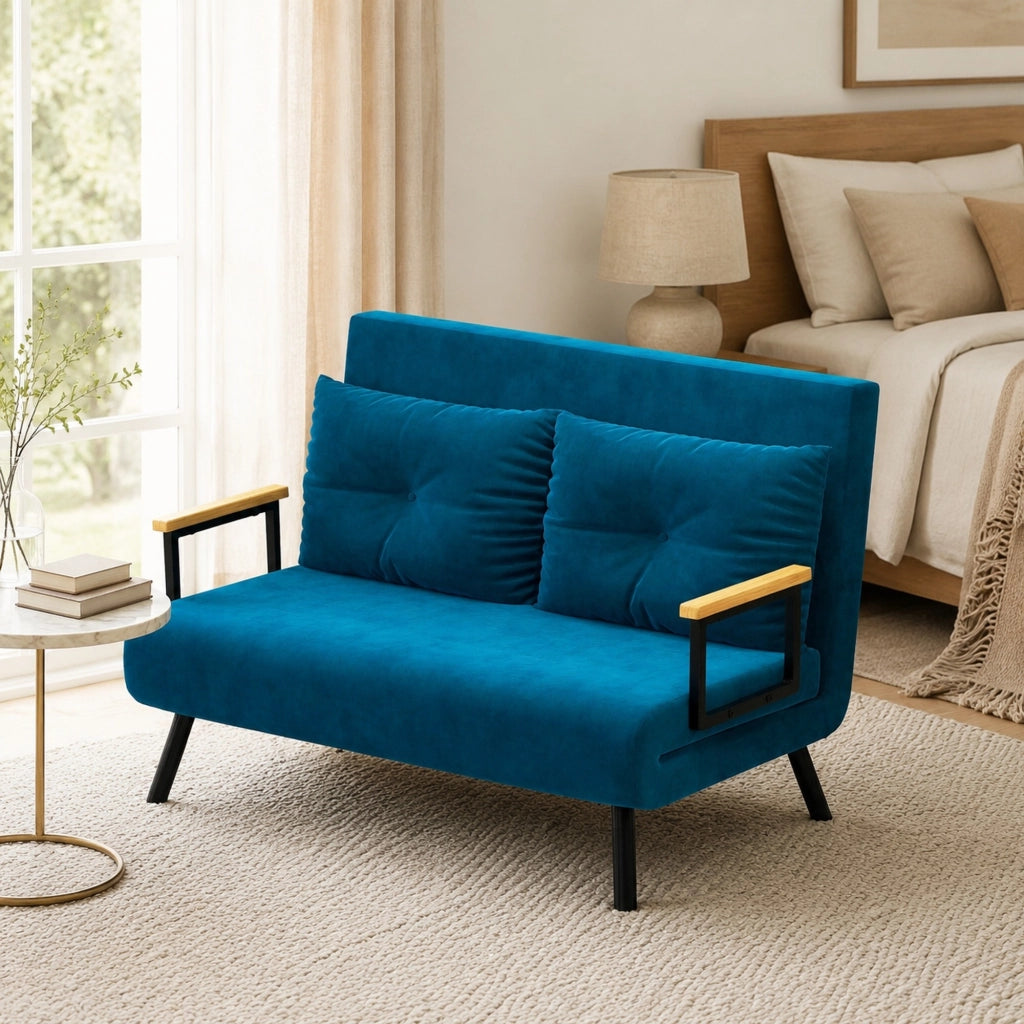 Poltrona letto pieghevole in velluto blu con schienale regolabile; 102x73x81 cm