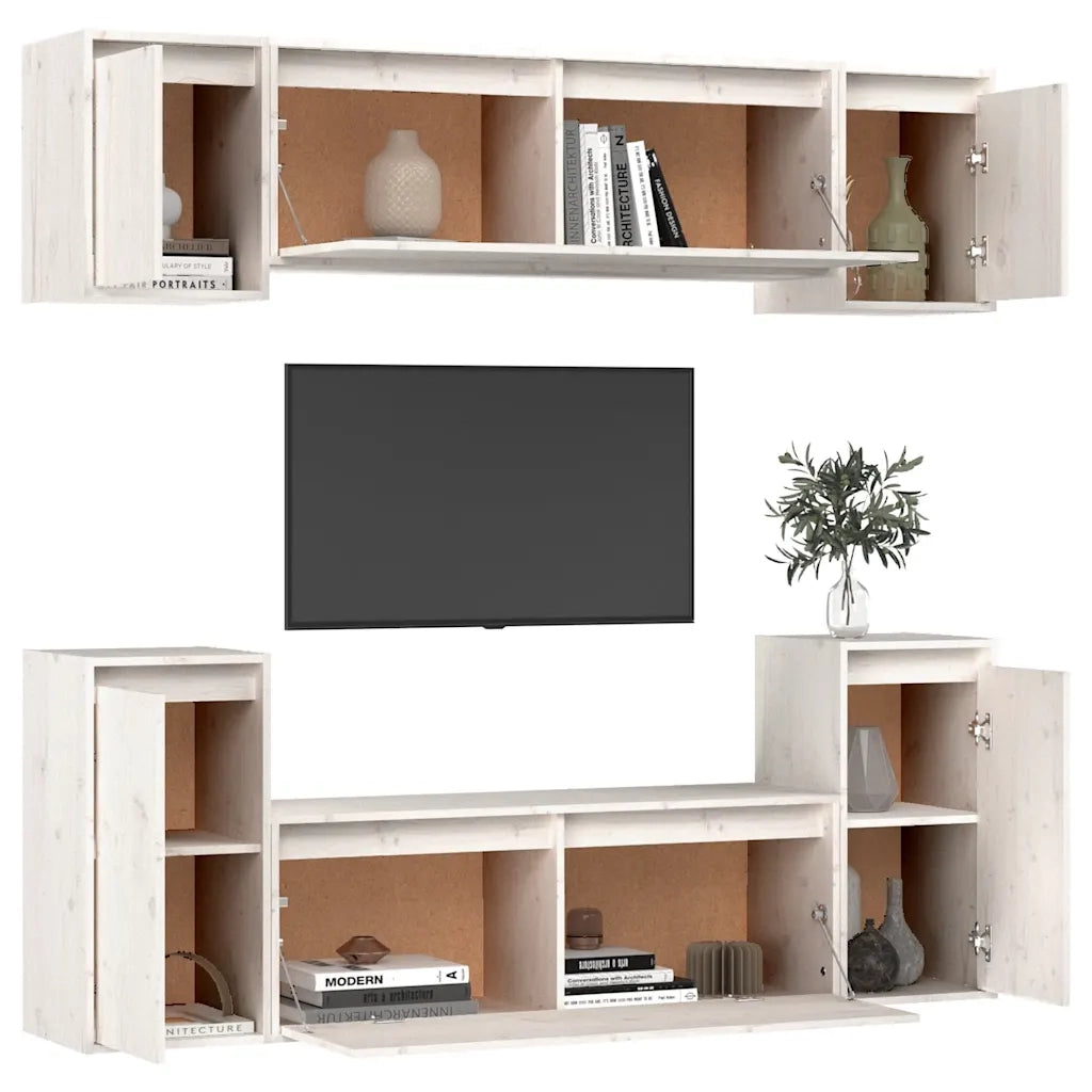 Mobili Porta TV 6 pz Bianchi in Legno Massello di Pino 3100190