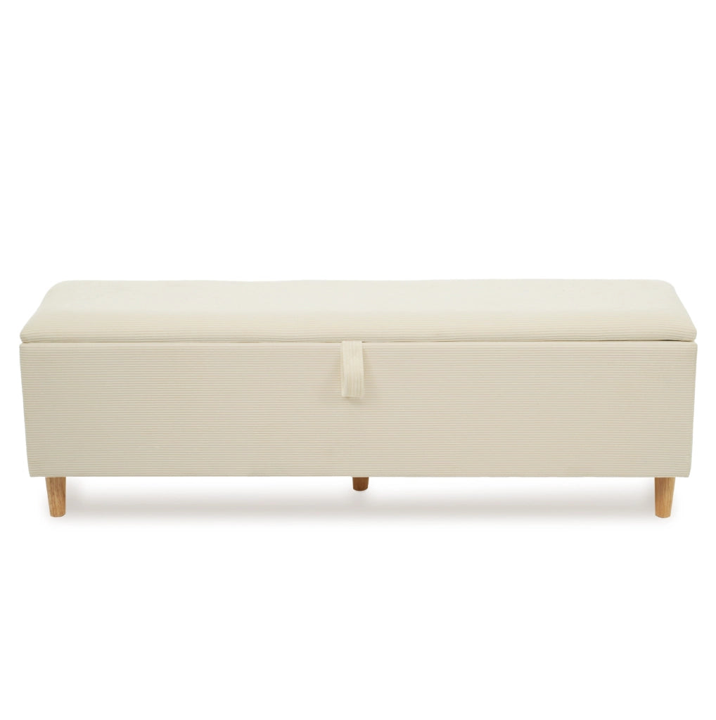 Panca contenitore 145x38x46 cm con vano idraulico in corduroy; legno; beige