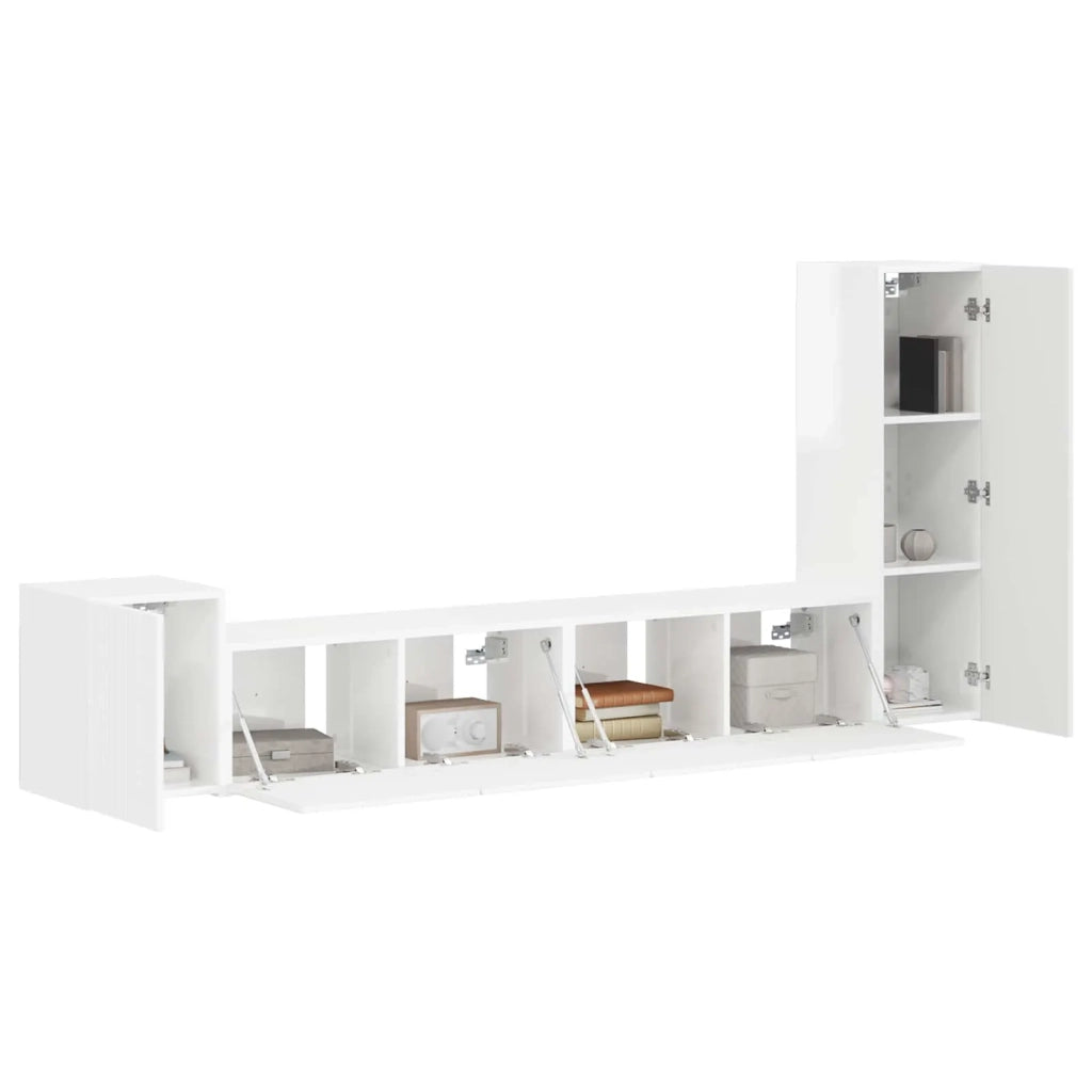 Set mobile TV 3 pcs Bianco Lucido Legno multistrato 3409019