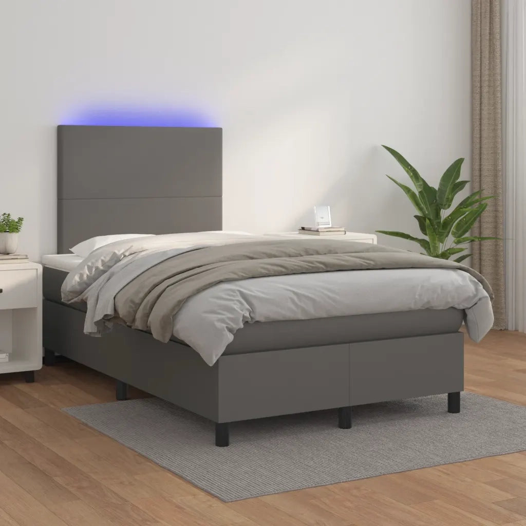 Giroletto Molle con Materasso e LED Grigio 120x200cm Similpelle cod mxl 60652
