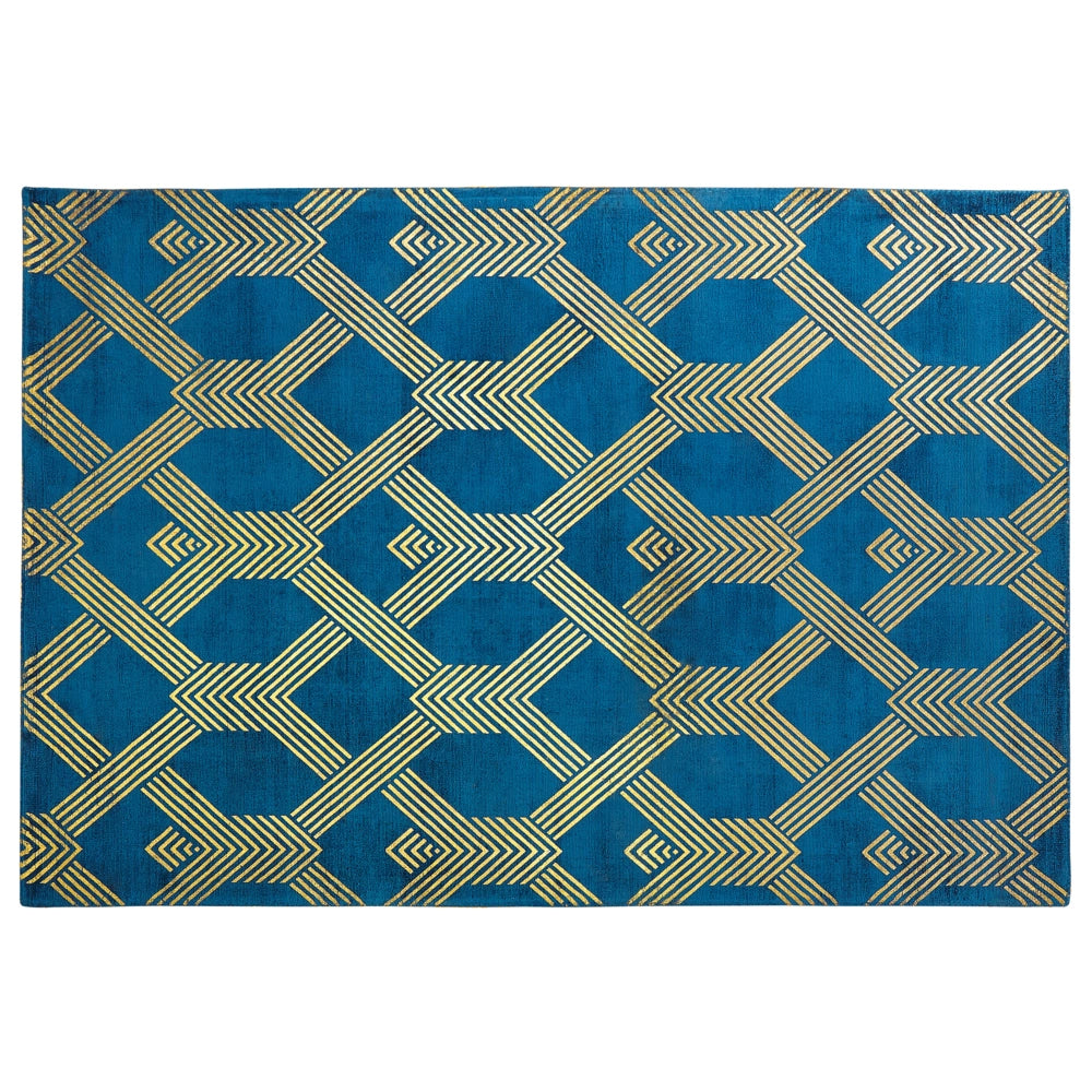Tappeto Blu con dorato Fantasia Geometrica Viscosa con Cotone 160 x 230 cm Stile Modern Glam