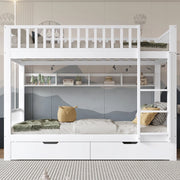 Letto a soppalco per bambini - Zephmum- 3 piani, scala, griglia di sicurezza, ripiani, cassetti, bianco, 90x200cm
