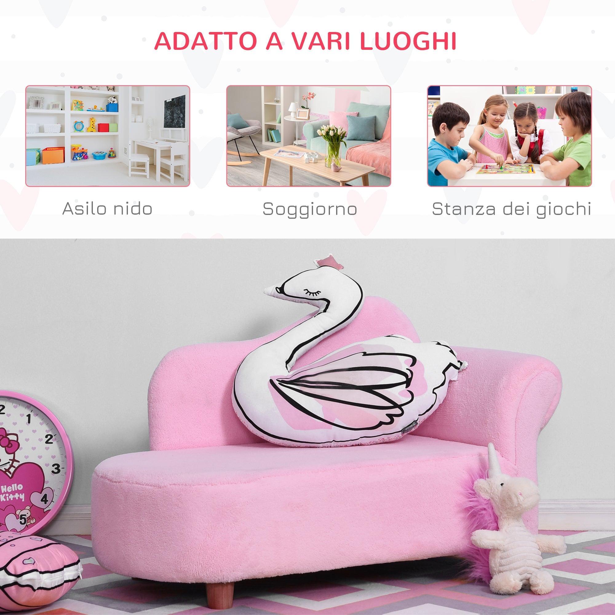 Divano per Bambini 80x40x49 cm in Pile Rosa