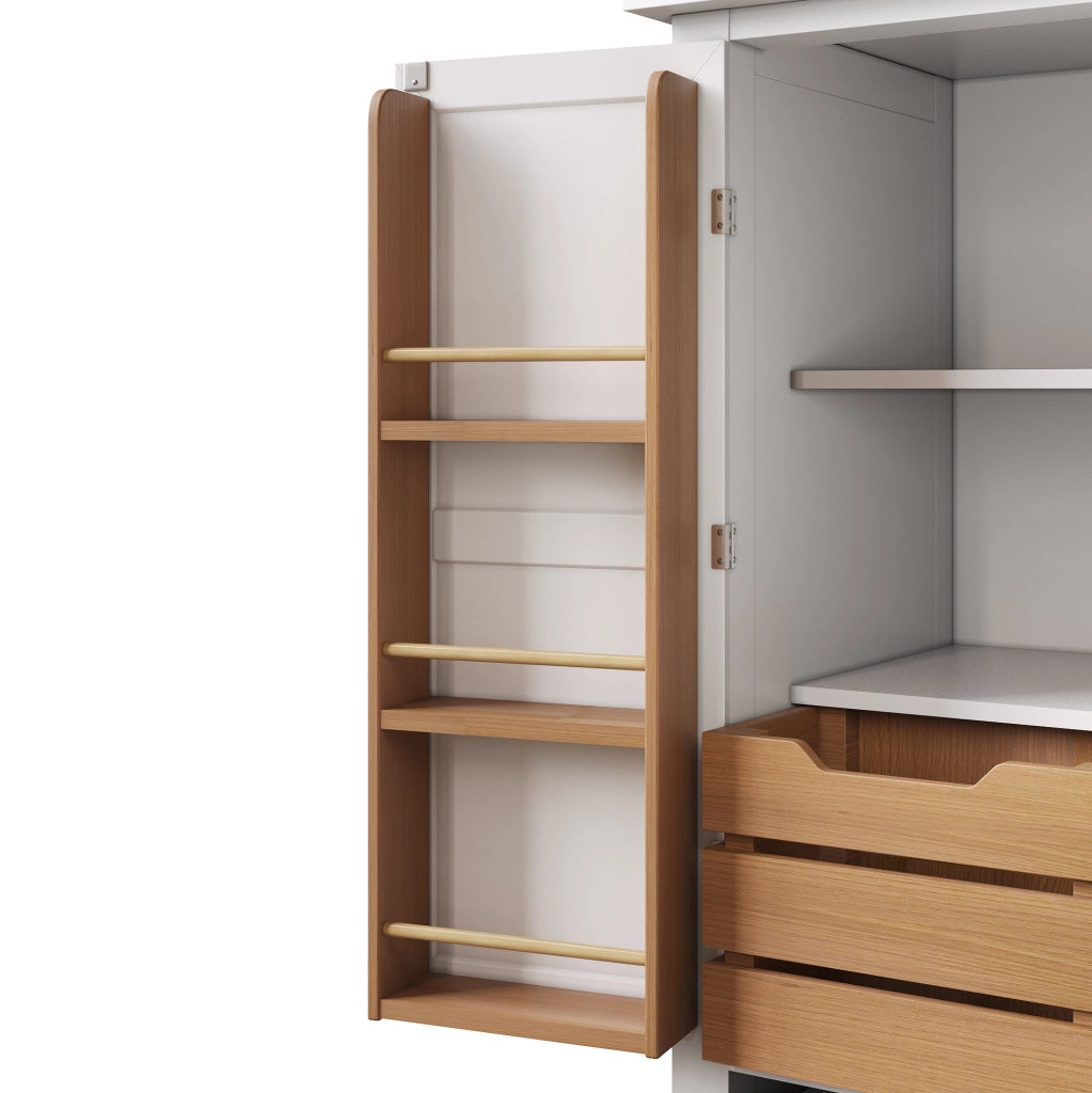 Credenza 80x40x140 cm con 5 cassetti; doppie ante e sicurezza antiribaltamento in MDF e PB bianco