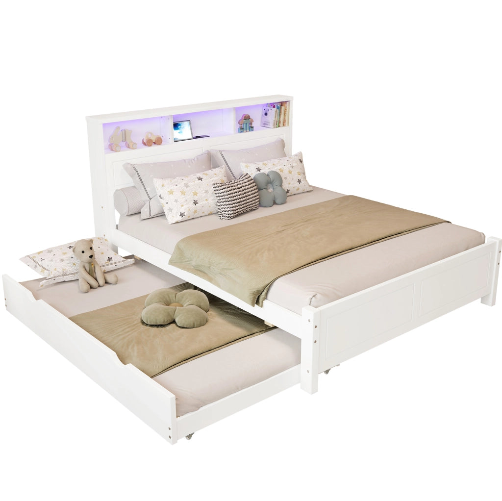 Letto matrimoniale 120x200 cm con letto estraibile LED bianco