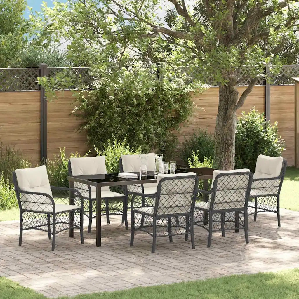 Set da Pranzo per Giardino con cuscino 7 pcs Nero polyrattan 3380202