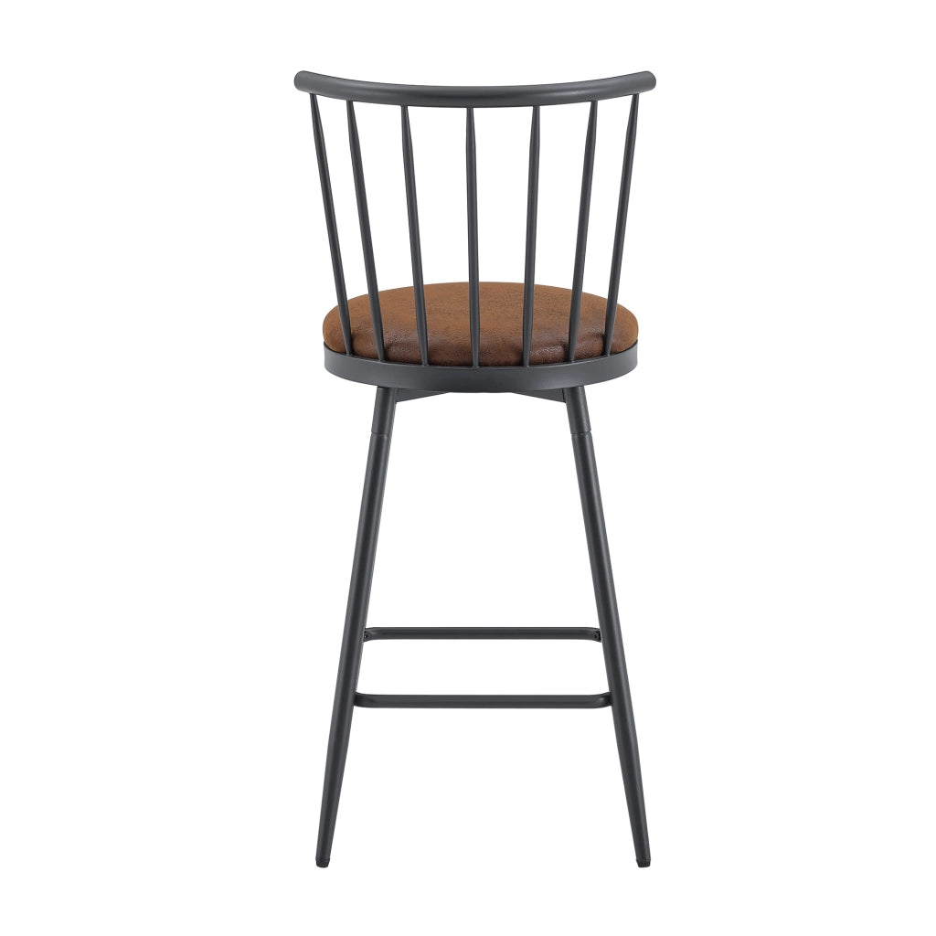 Sgabello da bar in stile Windsor con seduta imbottita e struttura in metallo, colore marrone