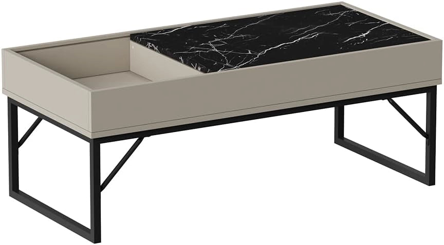 Tavolino da salotto Lunero, Noce, 105 x 50 cm, con piano del tavolo scorrevole e vano portaoggetti aperto