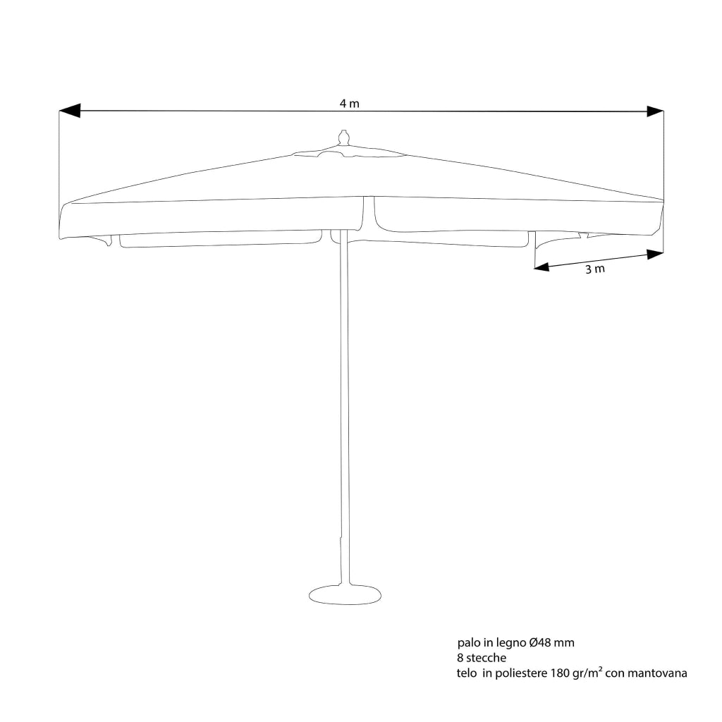 Ombrellone da Giardino 3x4 palo centrale in legno - LENA