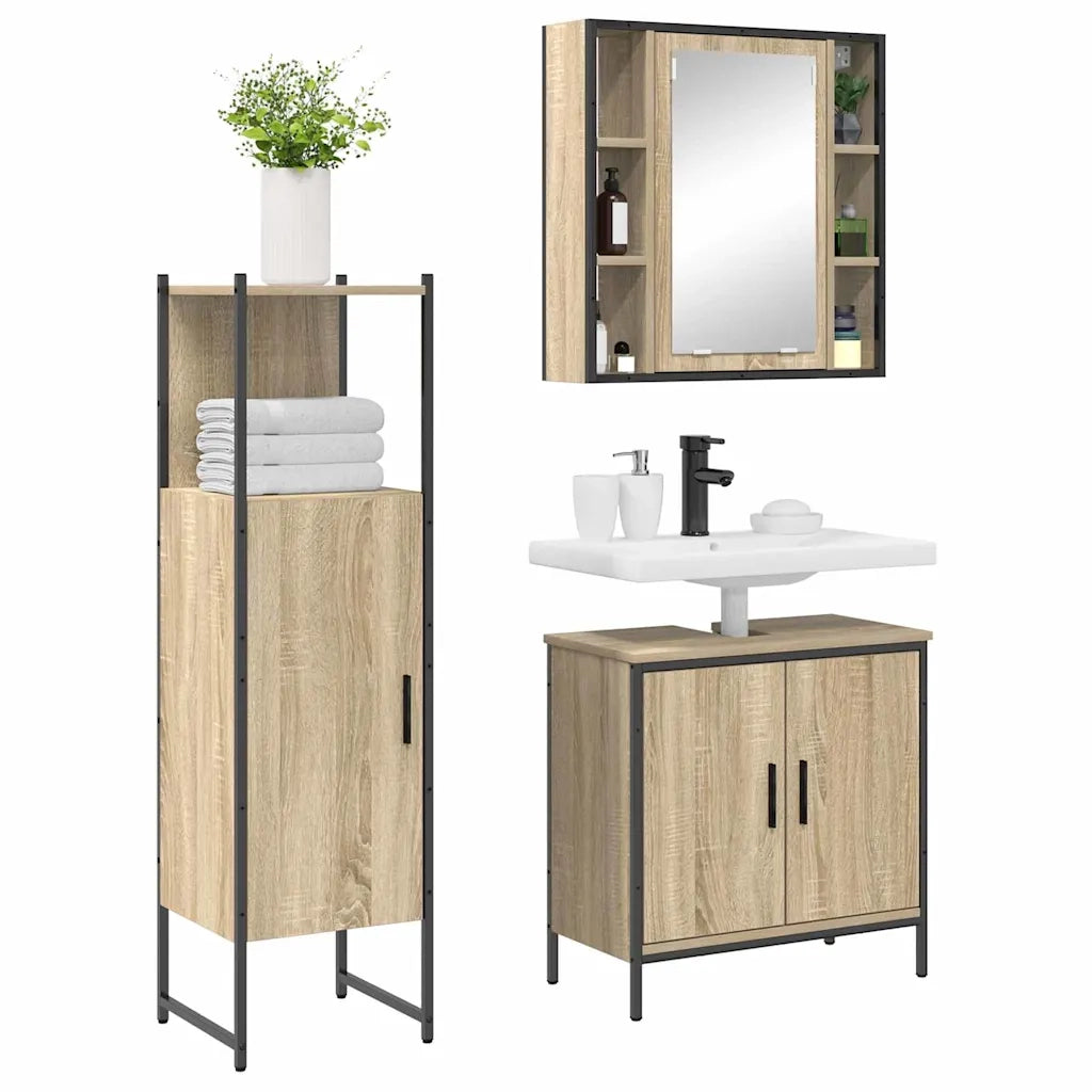 Set di mobili per il bagno 3 pcs Marrone Legno multistrato 3345150